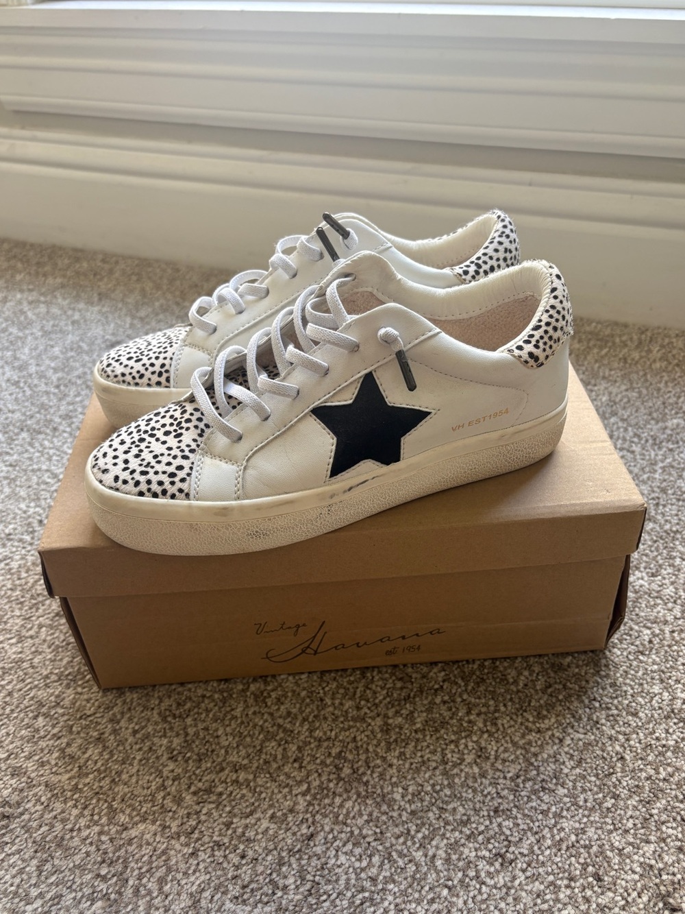 Vintage Havana White Sneakers with Black Star & Dalmatian Spot